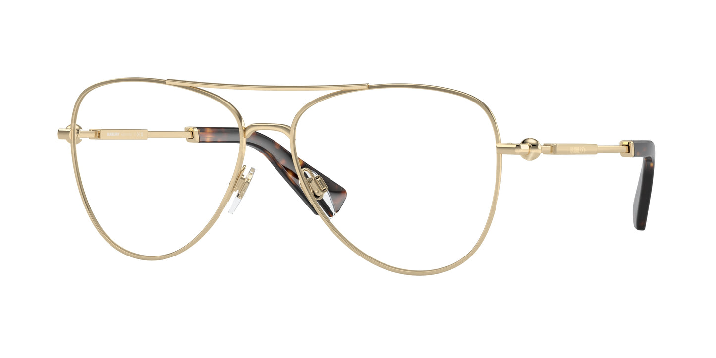 Burberry BE1386 Pilot Eyeglasses 1109-Light Gold 57-145-15 - Color Map Gold
