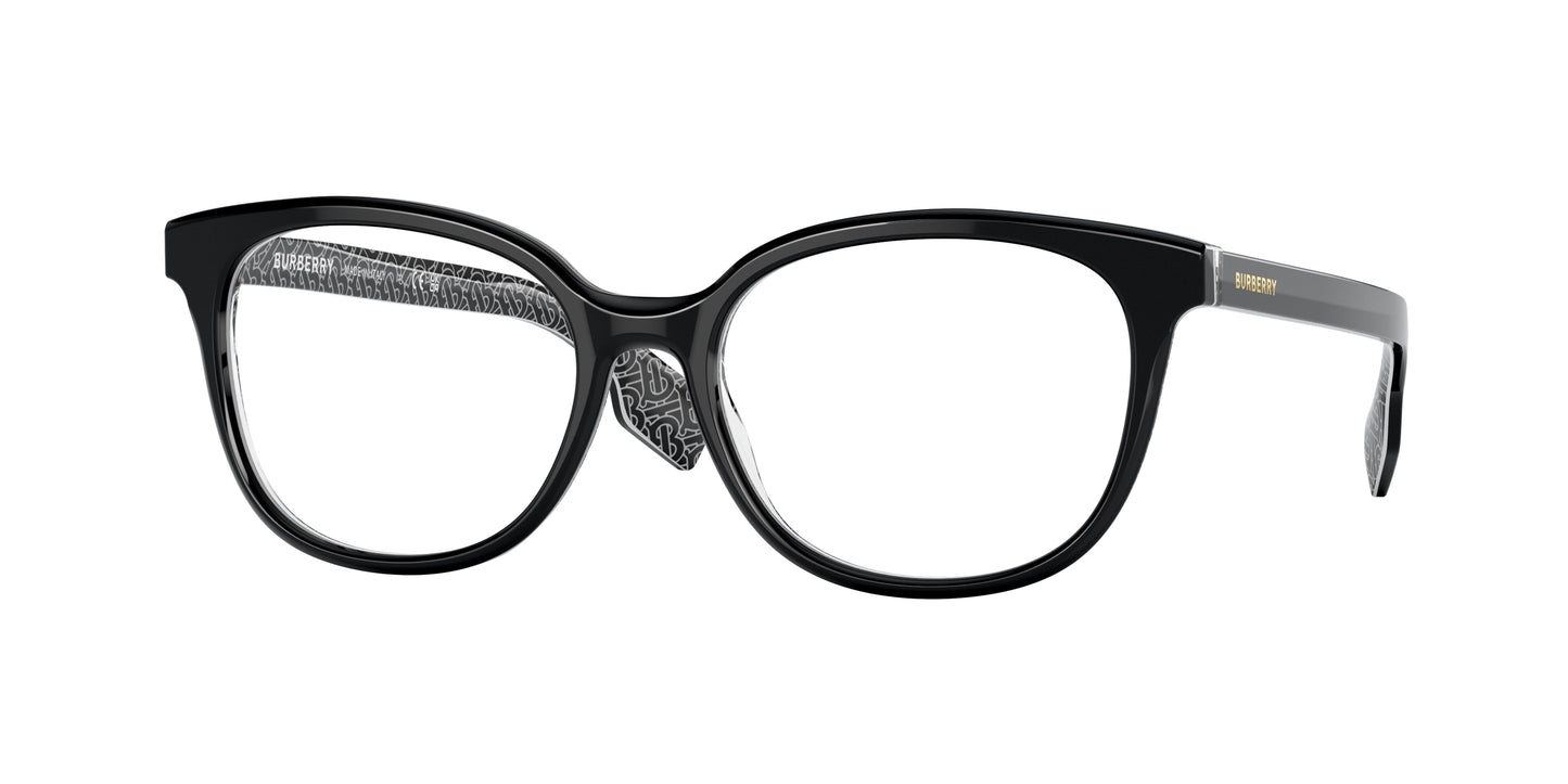 Burberry BE2291 Square Eyeglasses 3977-Black/Print Tb/Crystal 51-140-17 - Color Map Black