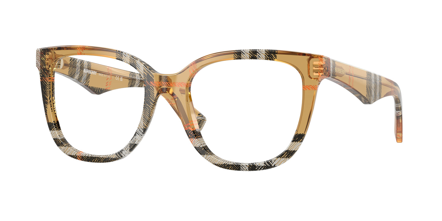 Burberry BE2415F Square Eyeglasses 4146-Check Sand 53-140-19 - Color Map Brown