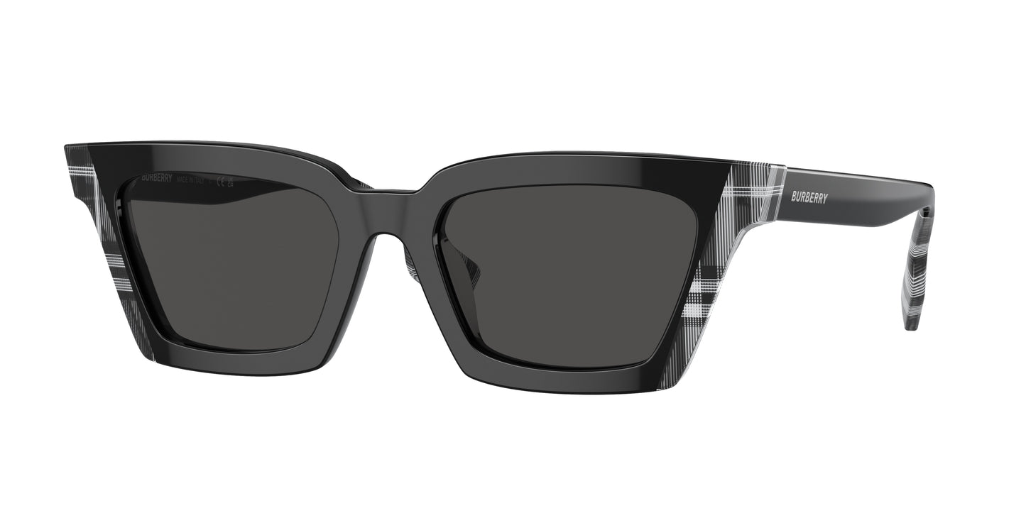 Burberry BRIAR BE4392U Square Sunglasses 405187-Black/Check White Black 52-140-19 - Color Map Black