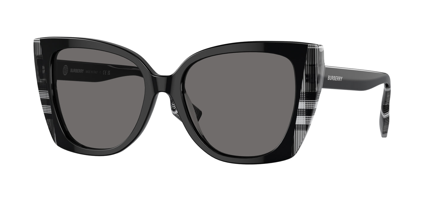 Burberry MERYL BE4393 Cat Eye Sunglasses 405181-Black/Check White Black 54-140-17 - Color Map Black