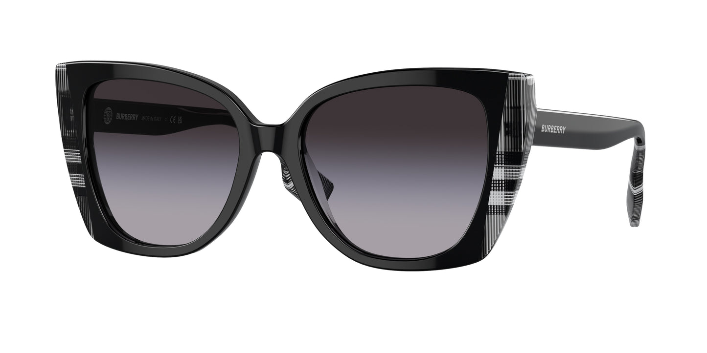 Burberry MERYL BE4393 Cat Eye Sunglasses 40518G-Black/Check White Black 54-140-17 - Color Map Black