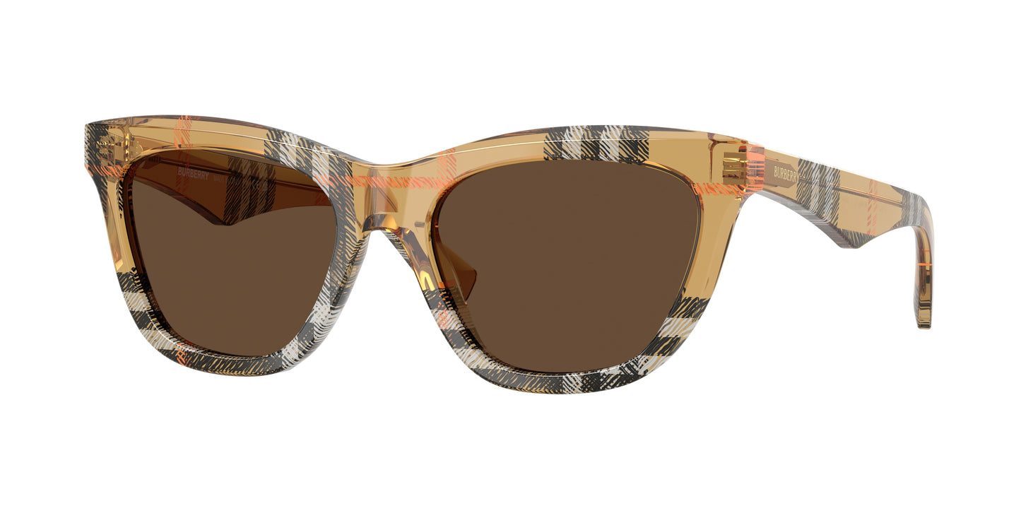 Burberry BE4435F Cat Eye Sunglasses 414673-Check Sand 53-140-18 - Color Map Brown