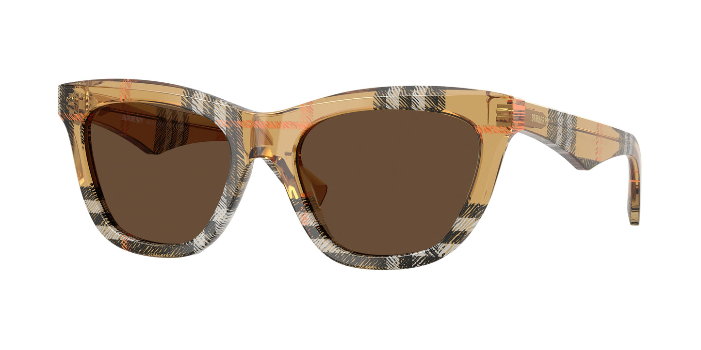 Burberry BE4435 Cat Eye Sunglasses 414673-Check Sand 53-140-18 - Color Map Brown
