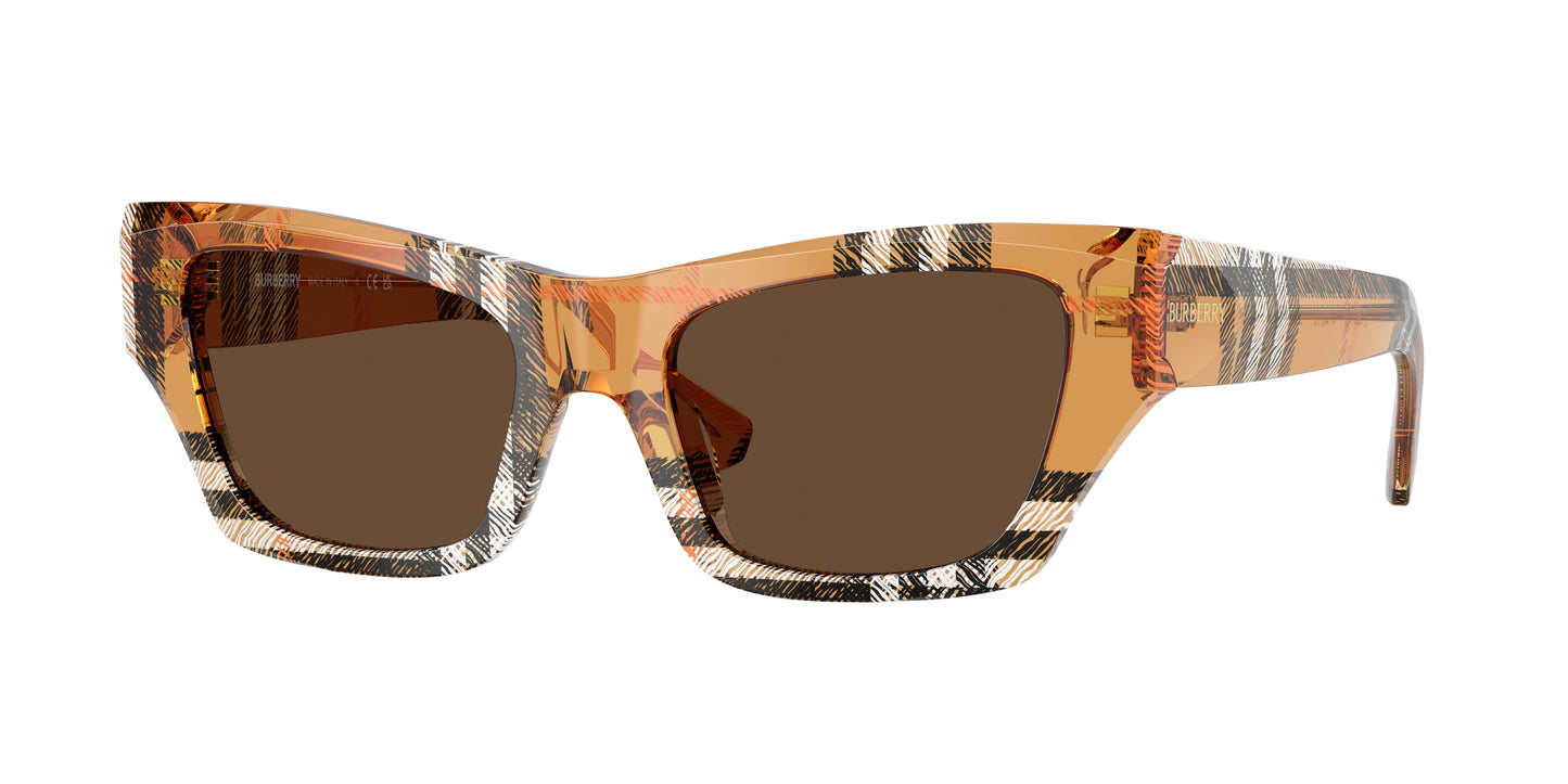 Burberry BE4441U Cat Eye Sunglasses 414673-Check Sand 52-140-19 - Color Map Brown