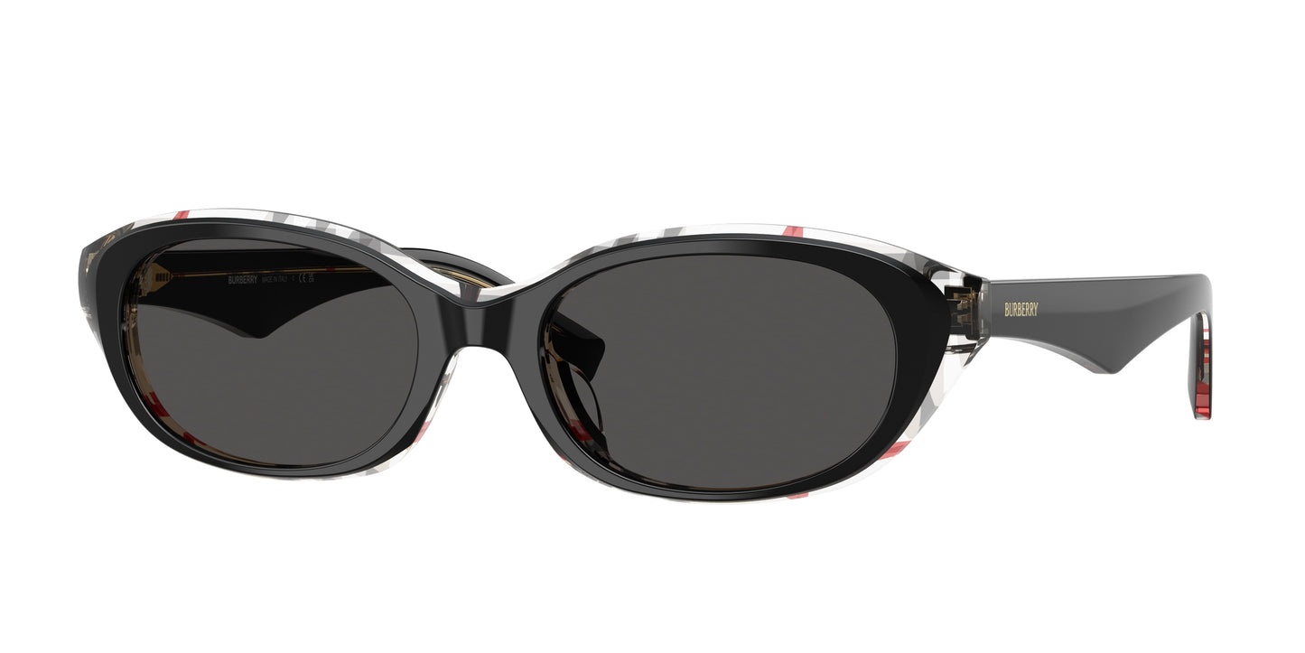 Burberry BE4447D Oval Sunglasses 412187-Top Black Vintage Check 55-145-19 - Color Map Black