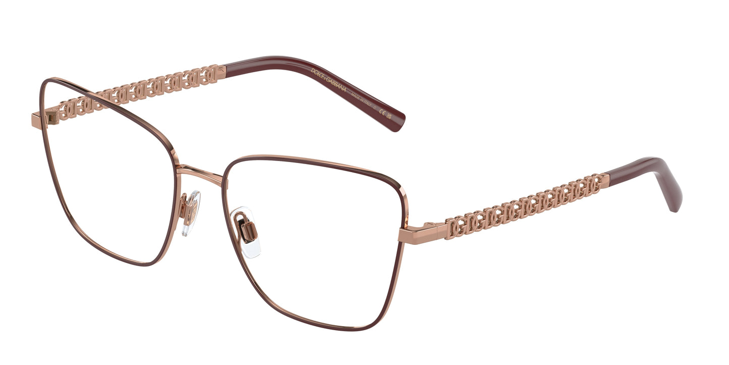 DOLCE & GABBANA DG1346 Butterfly Eyeglasses 1333-Pink Gold/Matte Bordeaux 57-140-17 - Color Map Pink