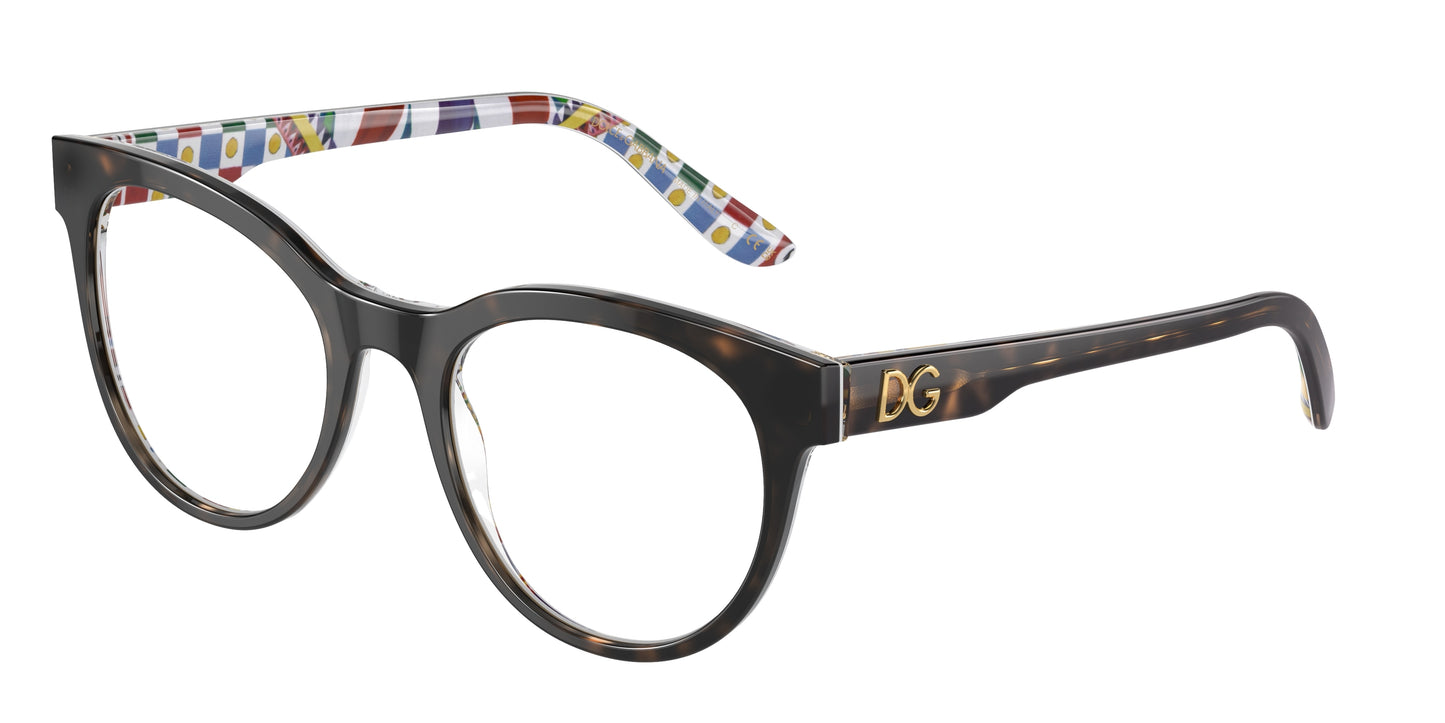 DOLCE & GABBANA DG3334 Phantos Eyeglasses 3217-Havana On White Barrow 52-145-20 - Color Map Tortoise