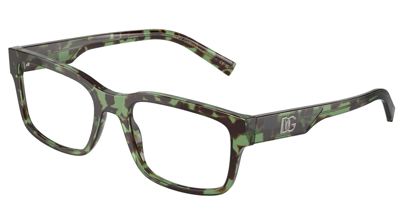 DOLCE & GABBANA DG3352 Rectangle Eyeglasses 3432-Havana Green 57-150-20 - Color Map Brown
