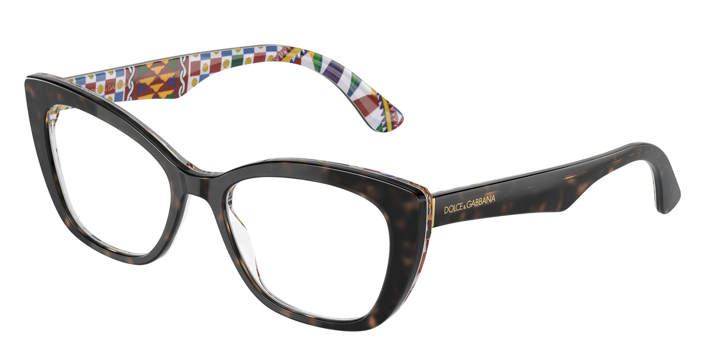 DOLCE & GABBANA DG3360 Cat Eye Eyeglasses 3217-Havana On White Barrow 54-145-18 - Color Map Tortoise