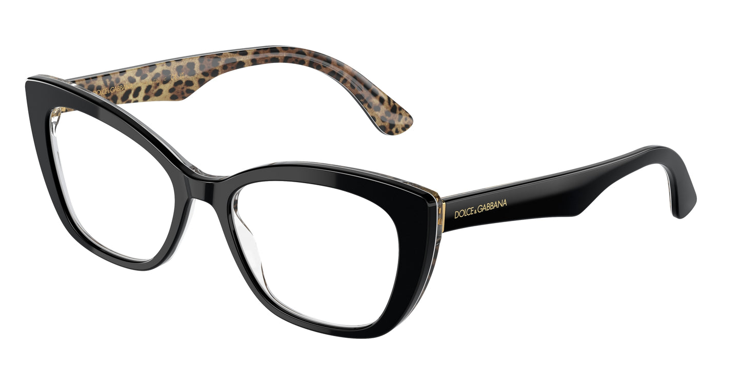 DOLCE & GABBANA DG3360 Cat Eye Eyeglasses 3299-Black On Leo Brown 54-145-18 - Color Map Black