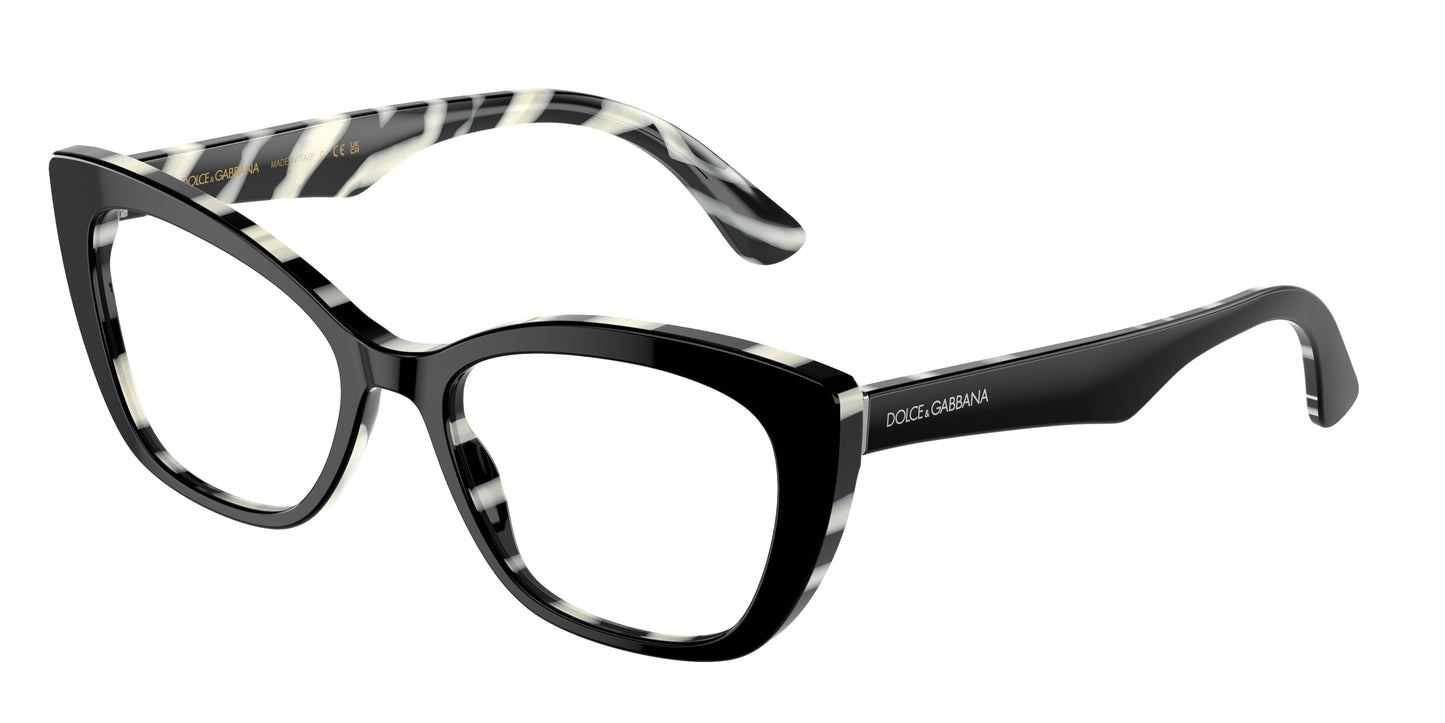 DOLCE & GABBANA DG3360 Cat Eye Eyeglasses 3372-Top Black On Zebra 54-145-18 - Color Map Black