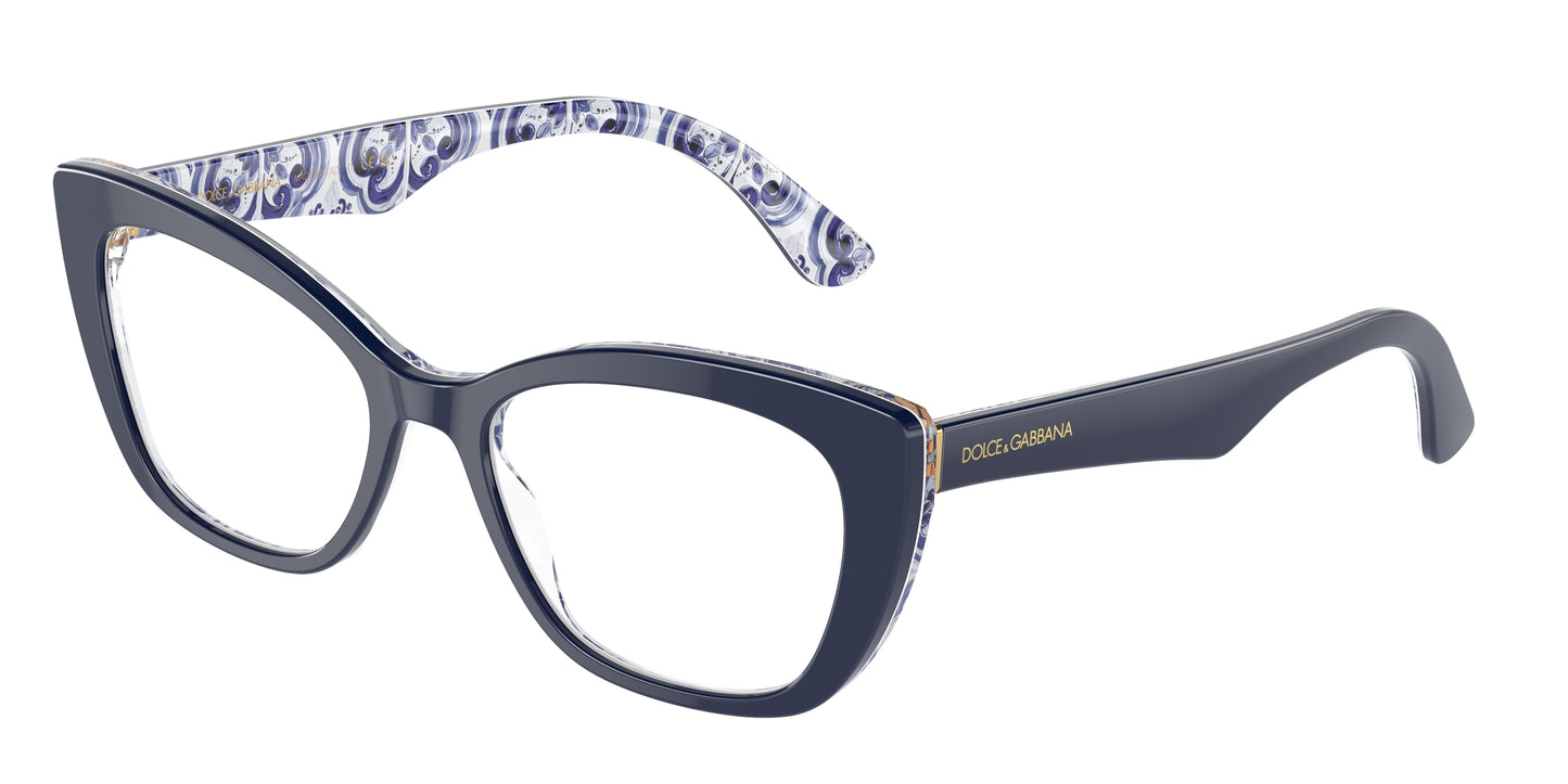 DOLCE & GABBANA DG3360 Cat Eye Eyeglasses 3414-Blue On Blue Maiolica 54-145-18 - Color Map Blue