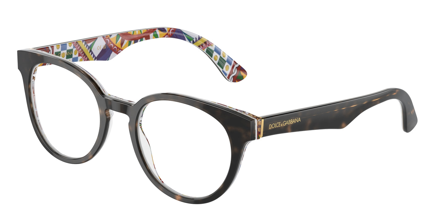 DOLCE & GABBANA DG3361 Round Eyeglasses 3217-Havana On White Barrow 48-145-20 - Color Map Tortoise