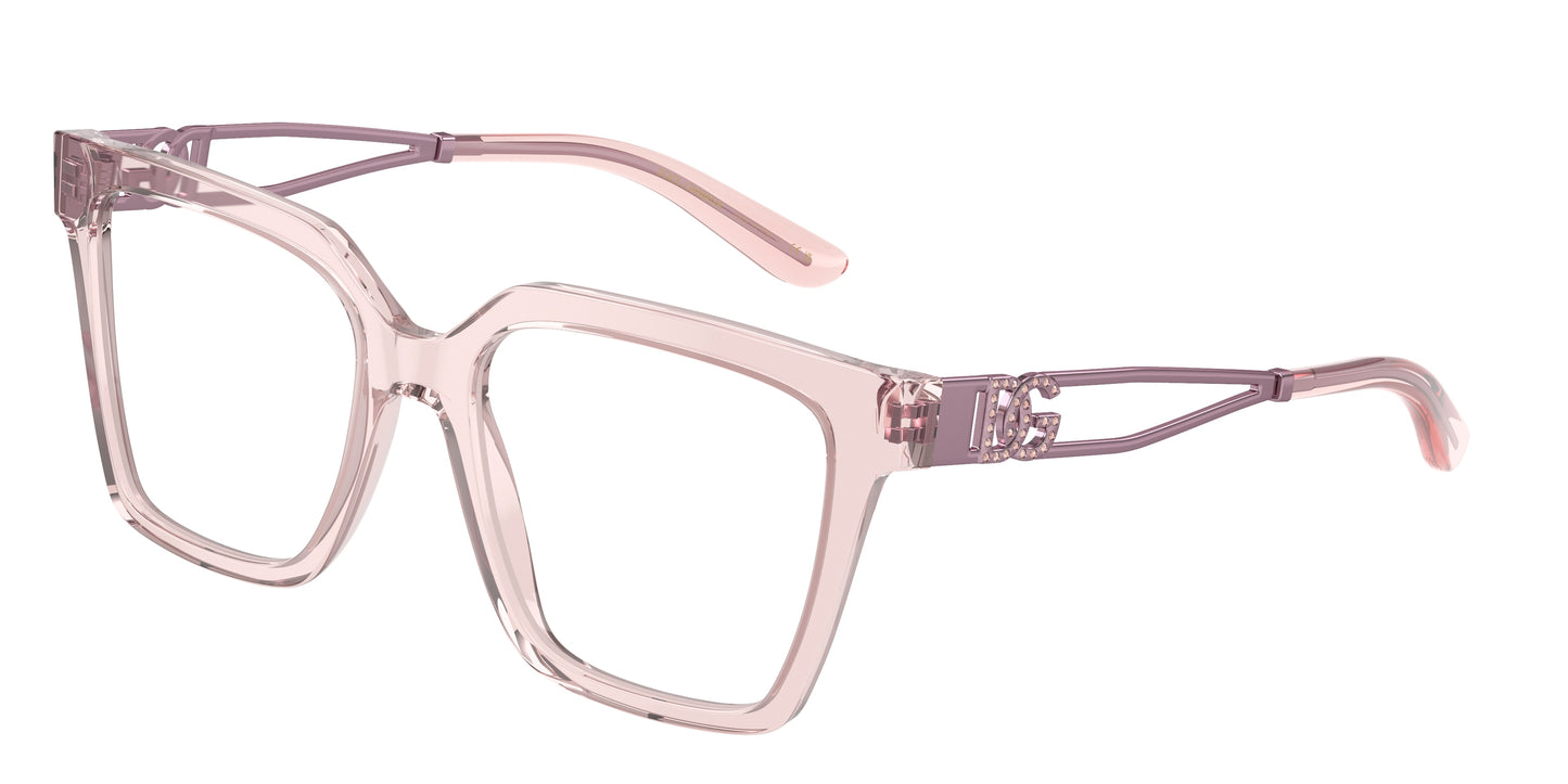 DOLCE & GABBANA DG3376B Square Eyeglasses 3148-Transparent Rose 53-140-18 - Color Map Pink