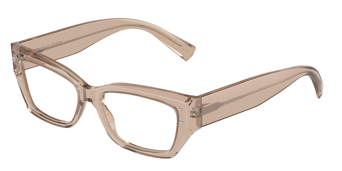DOLCE & GABBANA DG3387 Rectangle Eyeglasses 3432-Transparent Camel 53-145-16 - Color Map Brown