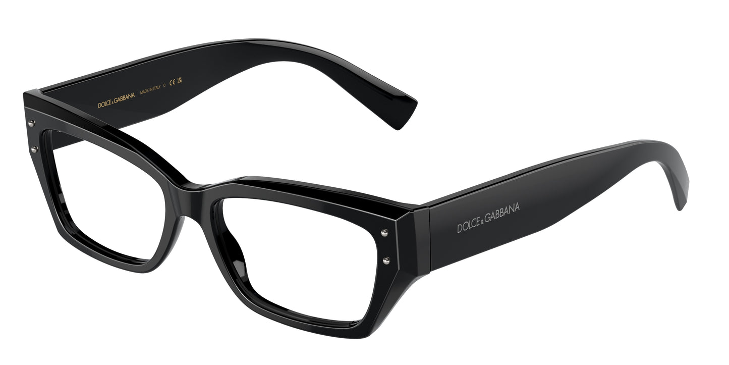 DOLCE & GABBANA DG3387 Rectangle Eyeglasses 501-Black 53-145-16 - Color Map Black