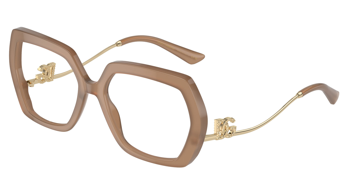 DOLCE & GABBANA DG3390B Irregular Eyeglasses 3437-Opal Beige 56-145-18 - Color Map Brown