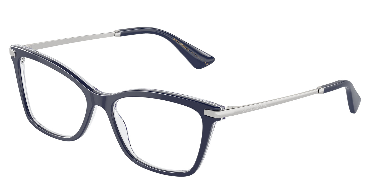 DOLCE & GABBANA DG3393 Rectangle Eyeglasses 3414-Blue On Blue Maiolica 56-145-16 - Color Map Blue