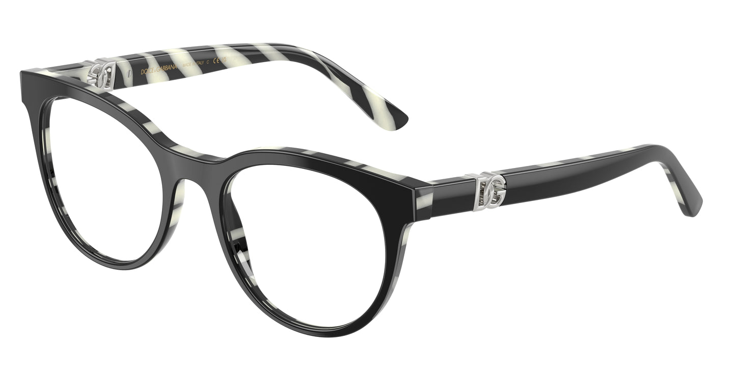 DOLCE & GABBANA DG3399 Phantos Eyeglasses 3372-Black On Zebra 52-145-20 - Color Map Black