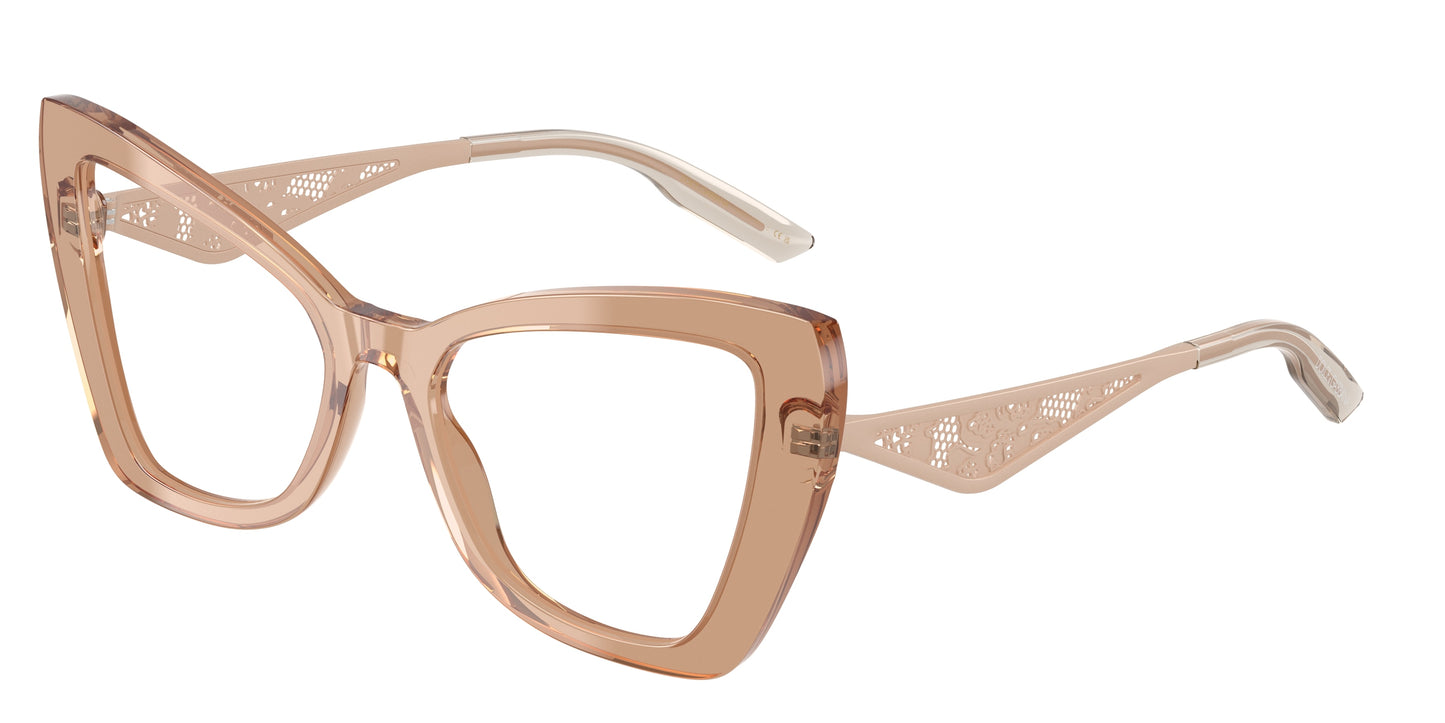 DOLCE & GABBANA DG3409 Cat Eye Eyeglasses 3432-Transparent Camel 53-145-18 - Color Map Brown