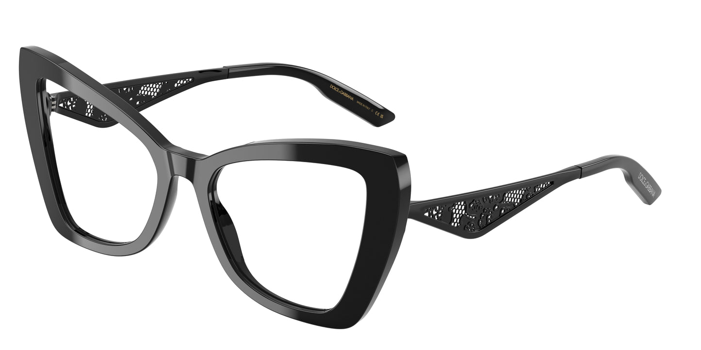 DOLCE & GABBANA DG3409 Cat Eye Eyeglasses 501-Black 53-145-18 - Color Map Black