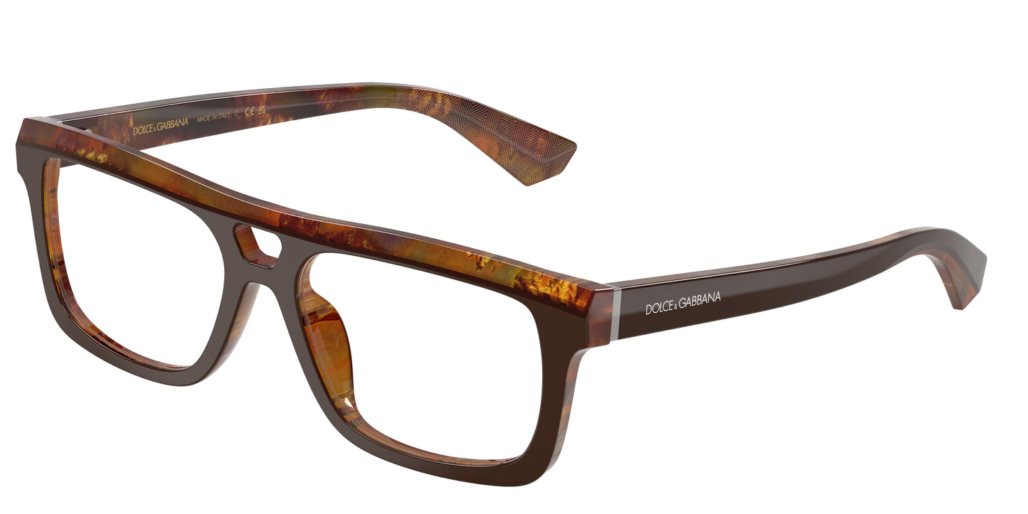 DOLCE & GABBANA DG3431 Rectangle Eyeglasses 3456-Top Brown/Pearl Gold & Brown 56-145-17 - Color Map Brown