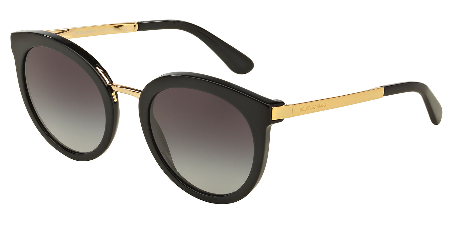 DOLCE & GABBANA DG4268 Round Sunglasses 501/8G-Black 52-140-22 - Color Map Black