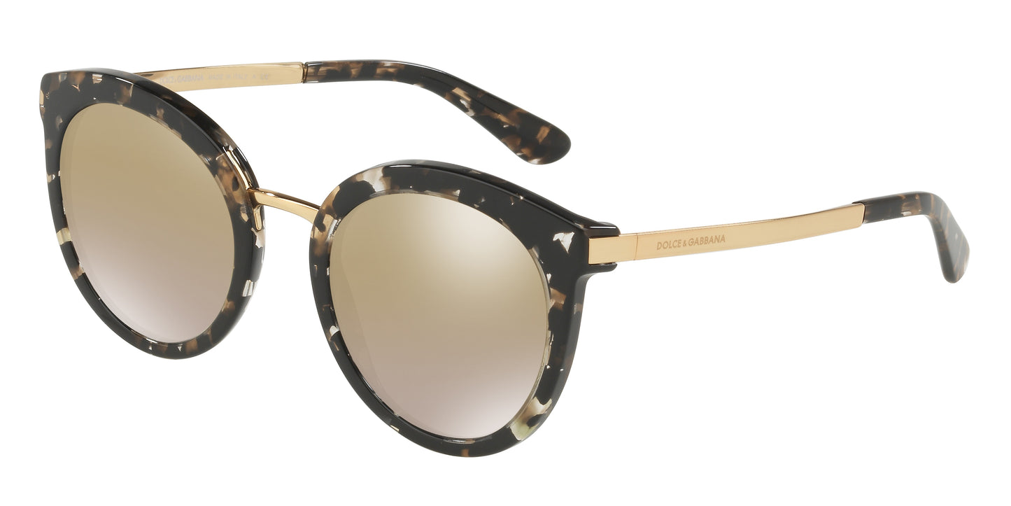DOLCE & GABBANA DG4268 Round Sunglasses 911/6E-Cube Black/Gold 52-140-22 - Color Map Black