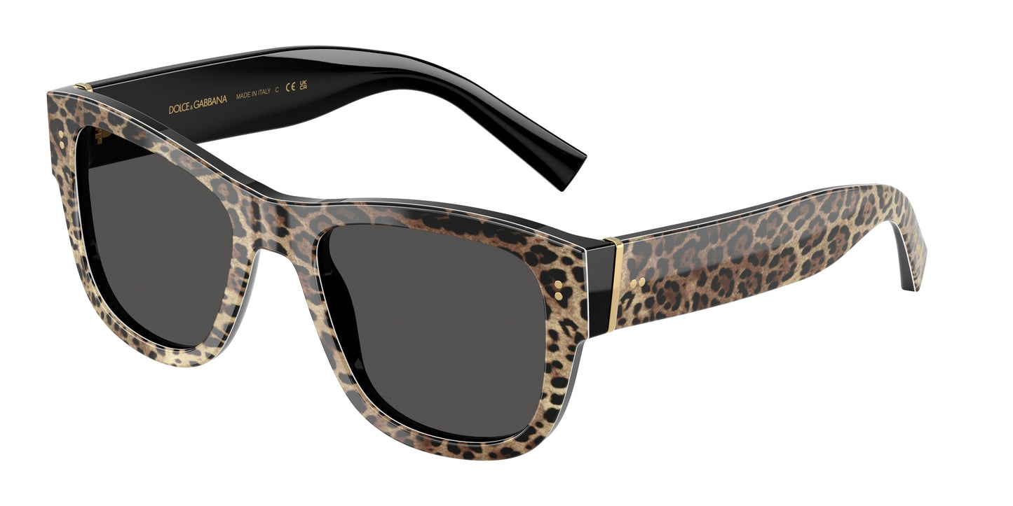 DOLCE & GABBANA DG4338 Square Sunglasses 316387-Top Leo On Black 52-140-20 - Color Map Black