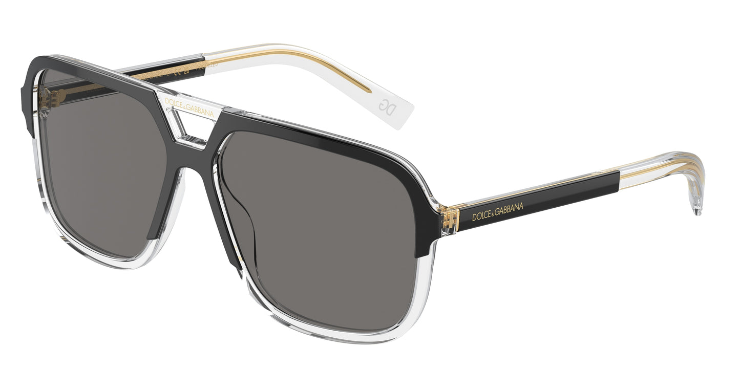 DOLCE & GABBANA DG4354 Square Sunglasses 501/81-Top Black On Crystal 58-145-15 - Color Map Black