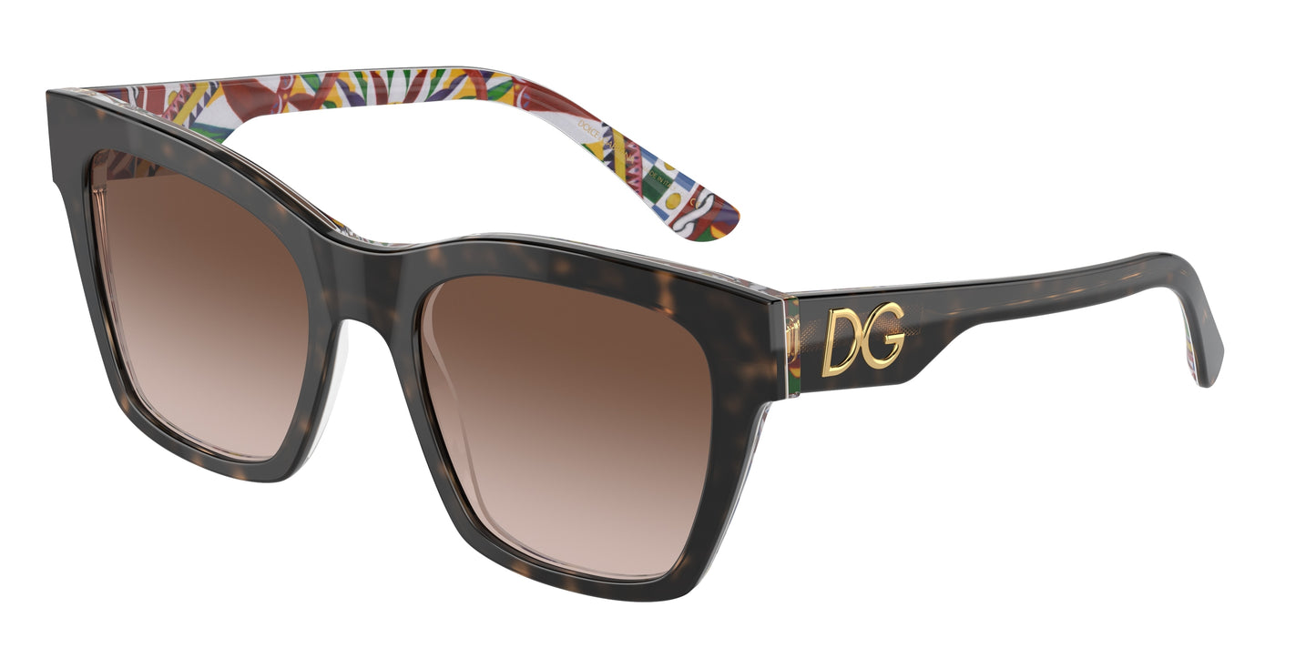 DOLCE & GABBANA DG4384 Square Sunglasses 321773-Havana On White Barrow 53-145-20 - Color Map Tortoise