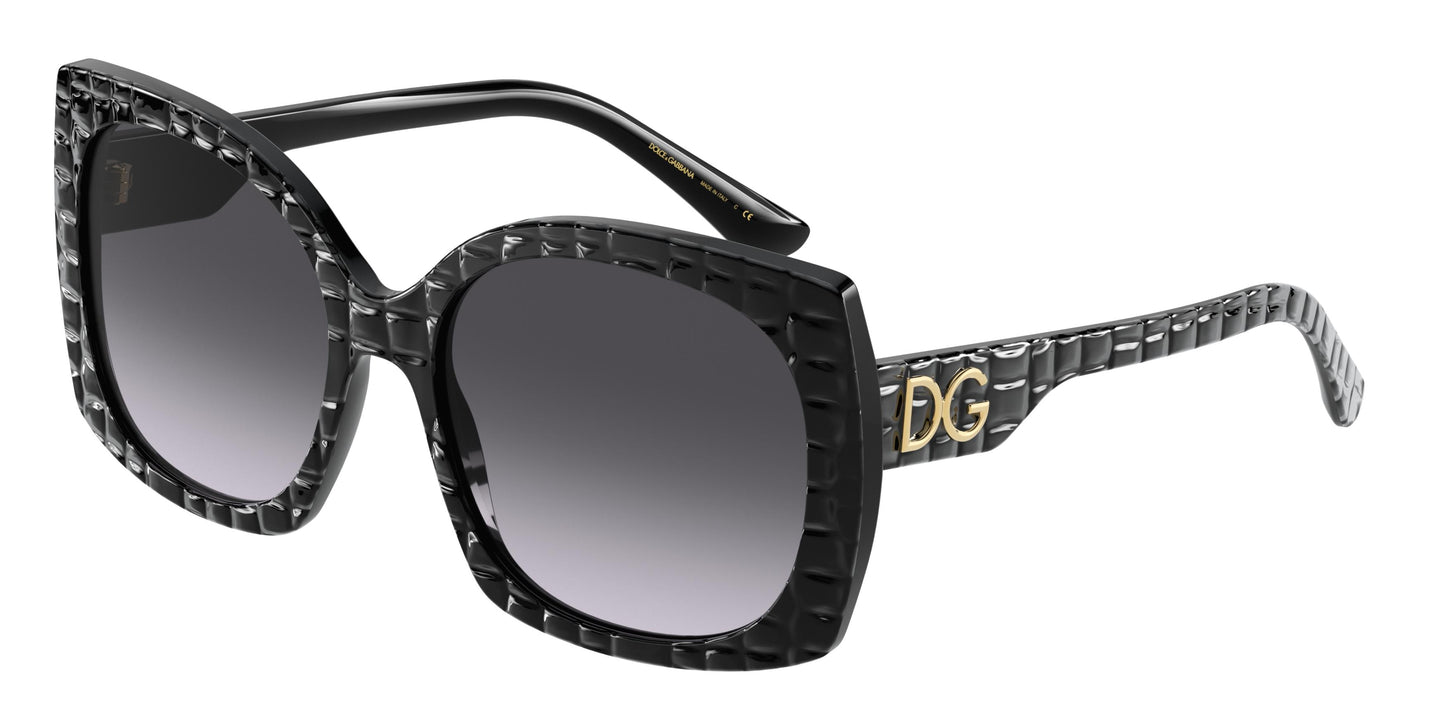 DOLCE & GABBANA DG4385 Square Sunglasses 32888G-Black Texture Cocco 58-145-18 - Color Map Black