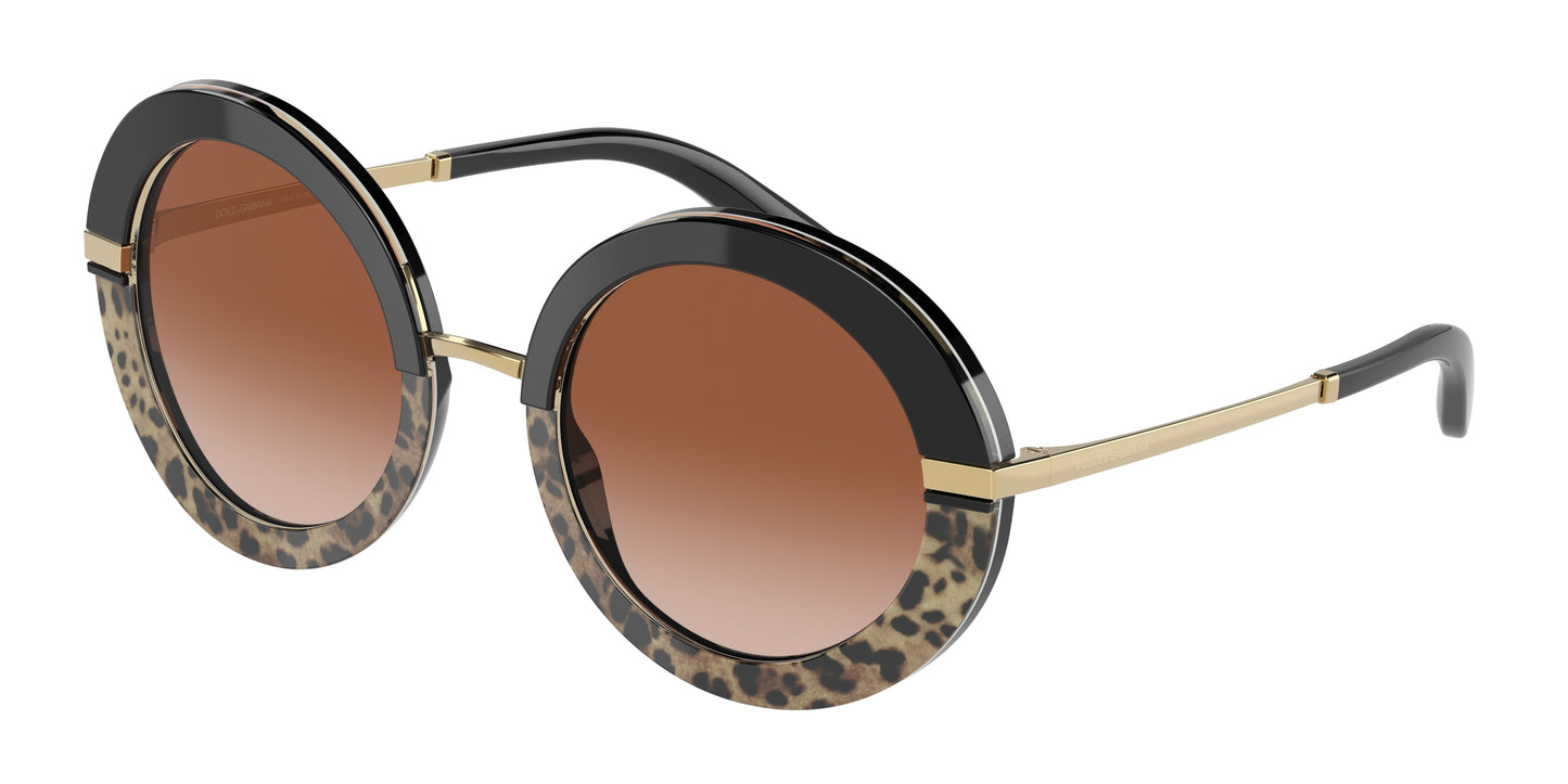 DOLCE & GABBANA DG4393F Round Sunglasses 324413-Black/Leo Print 51-140-23 - Color Map Black