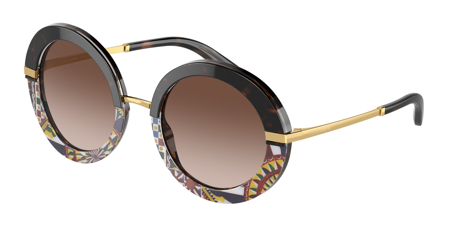 DOLCE & GABBANA DG4393 Round Sunglasses 327813-Top Havana/Handcart 51-140-23 - Color Map Brown