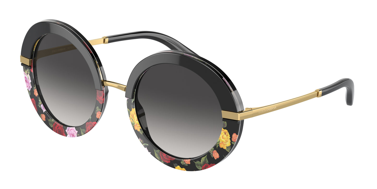 DOLCE & GABBANA DG4393 Round Sunglasses 34008G-Black On Winter Flowers Print 51-140-23 - Color Map Black