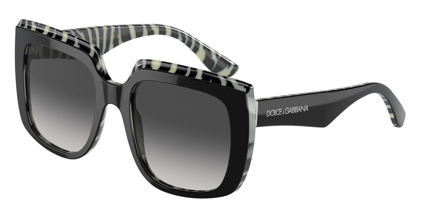 DOLCE & GABBANA DG4414F Square Sunglasses 33728G-Top Black On Zebra 54-145-20 - Color Map Black