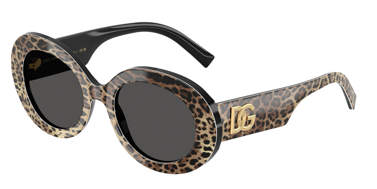 DOLCE & GABBANA DG4448 Oval Sunglasses 316387-Top Leo On Black 51-145-20 - Color Map Black