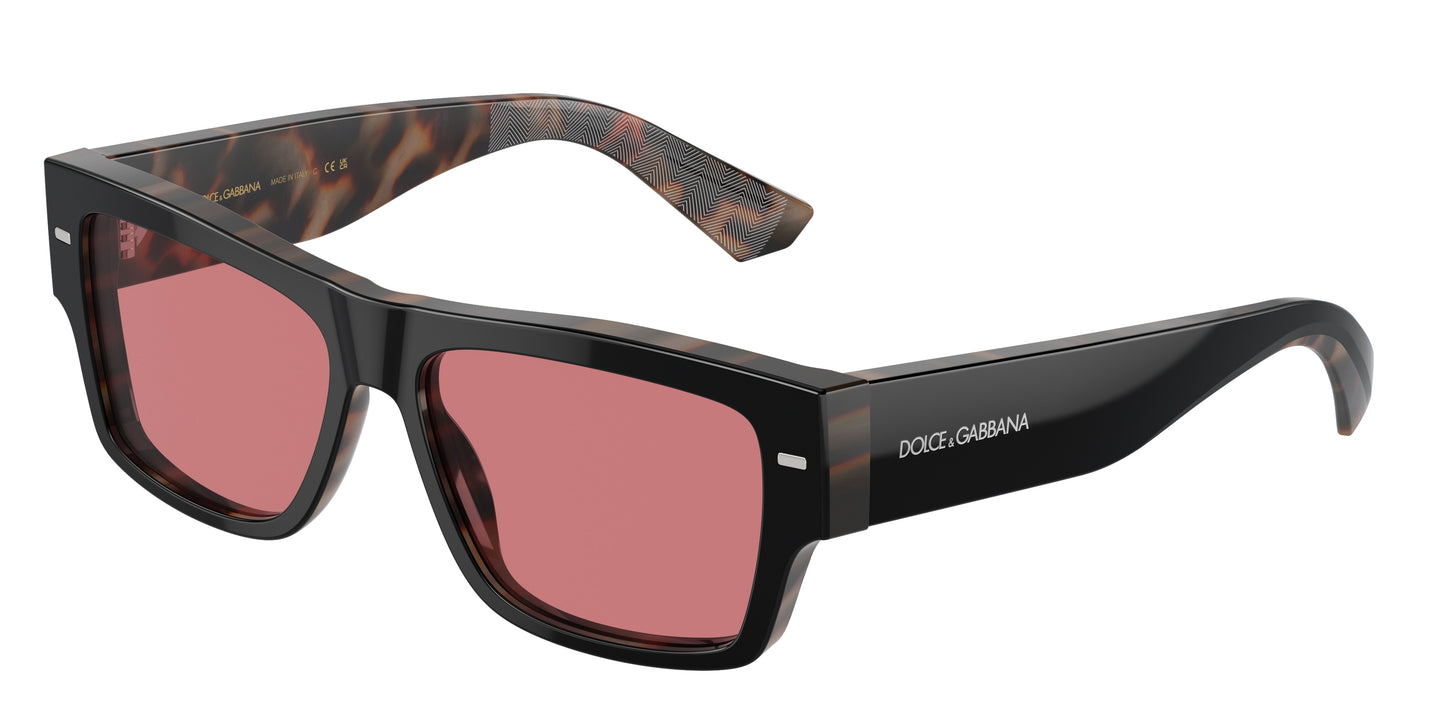 DOLCE & GABBANA DG4451F Rectangle Sunglasses 34177N-Black On Red Havana 55-145-15 - Color Map Black