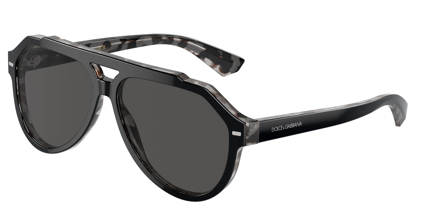 DOLCE & GABBANA DG4452 Pilot Sunglasses 340387-Black On Grey Havana 60-145-13 - Color Map Black