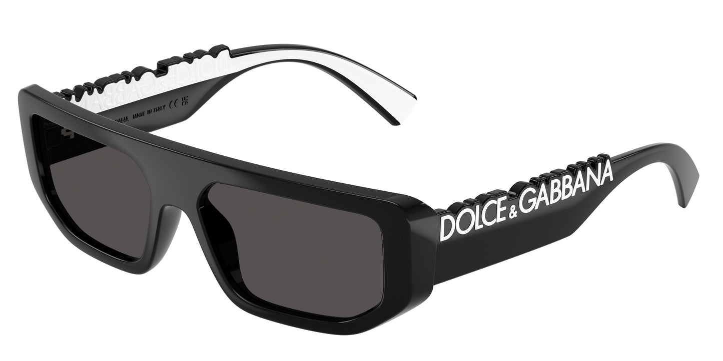 DOLCE & GABBANA DG6203 Rectangle Sunglasses 501/87-Black 56-145-16 - Color Map Black