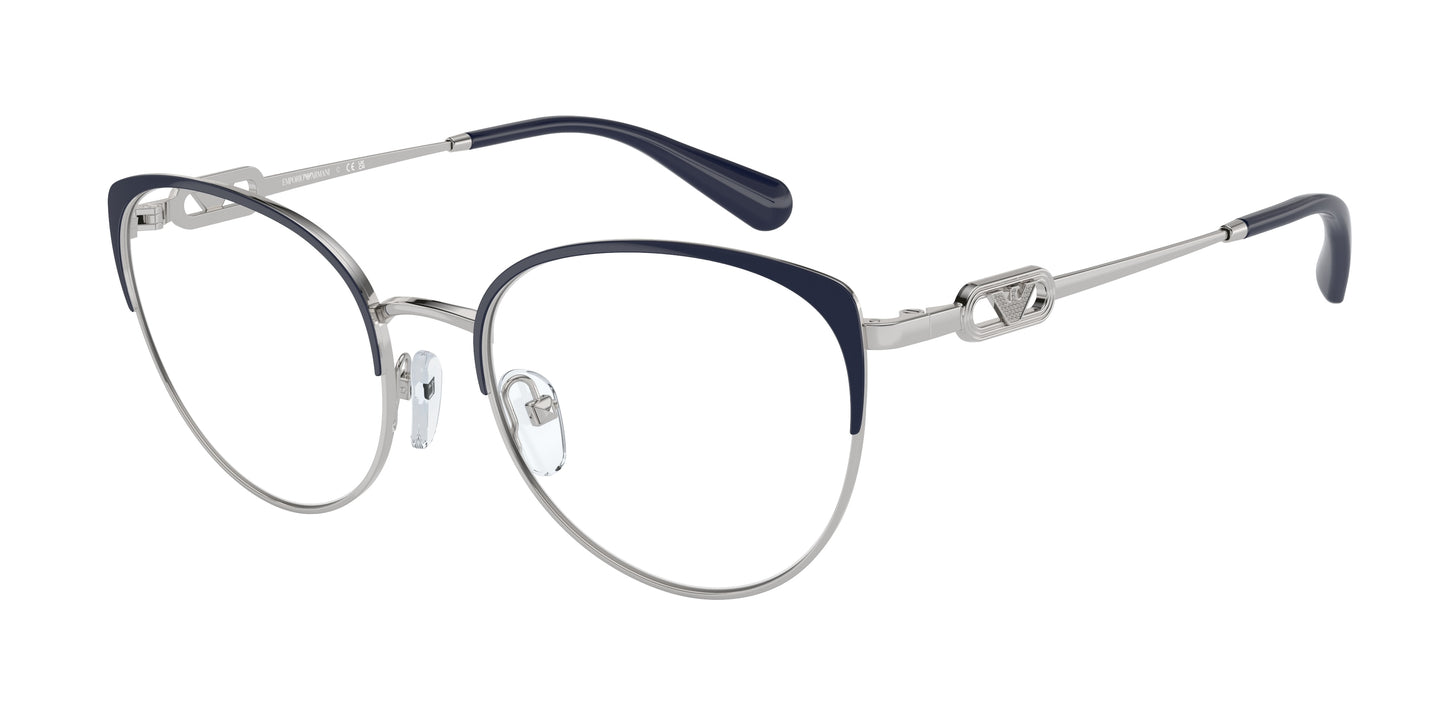 Emporio Armani EA1150 Cat Eye Eyeglasses 3368-Shiny Silver/Blue 53-140-18 - Color Map Blue