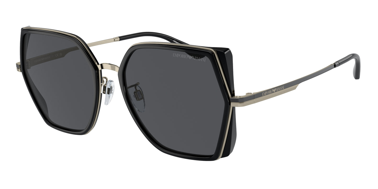 Emporio Armani EA2142D Square Sunglasses 301387-Shiny Pale Gold/Black 56-145-19 - Color Map Gold