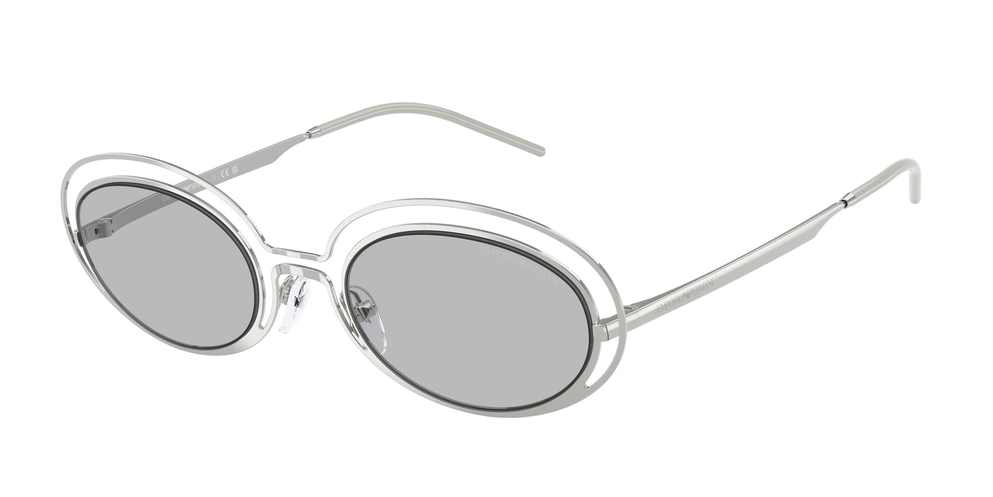 Emporio Armani EA2160 Oval Sunglasses 301587-Shiny Silver 52-140-23 - Color Map Silver