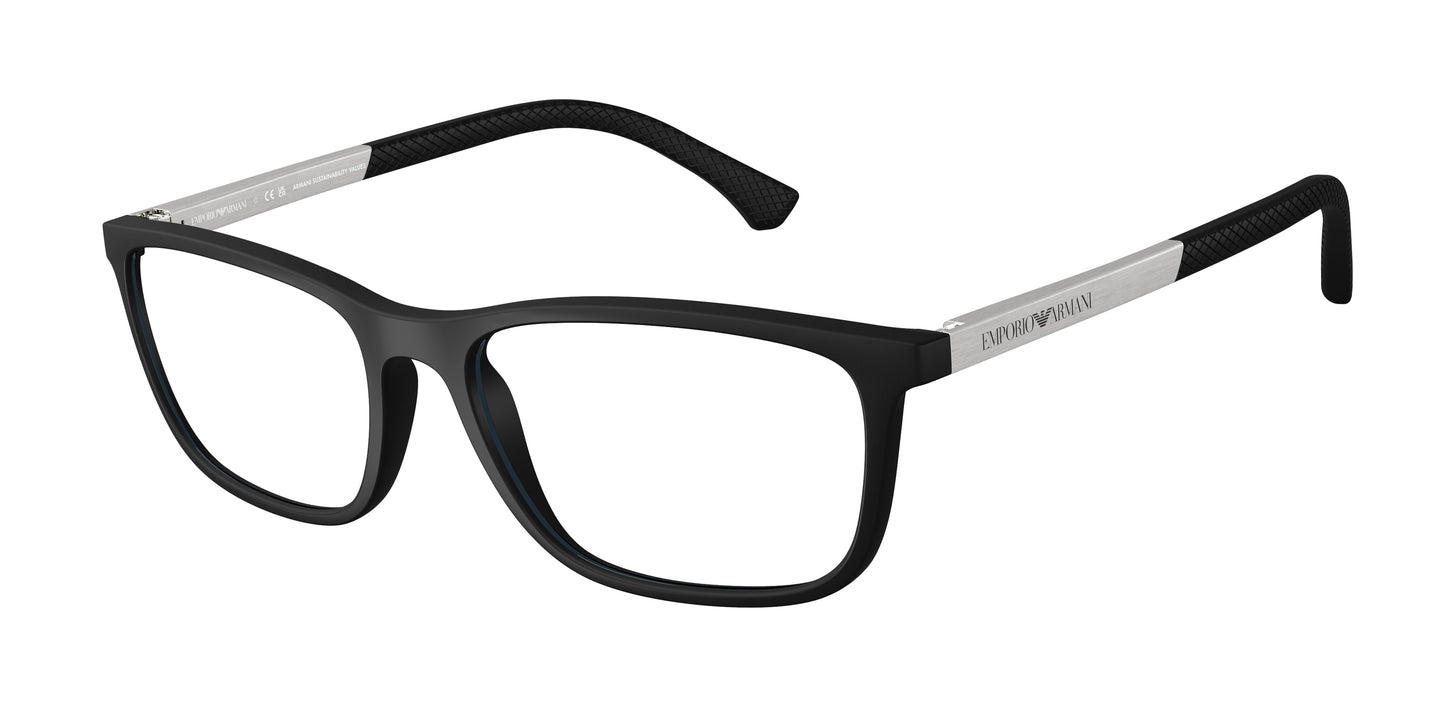 Emporio Armani EA3069 Rectangle Eyeglasses 5063-Rubber Black 55-140-17 - Color Map Black