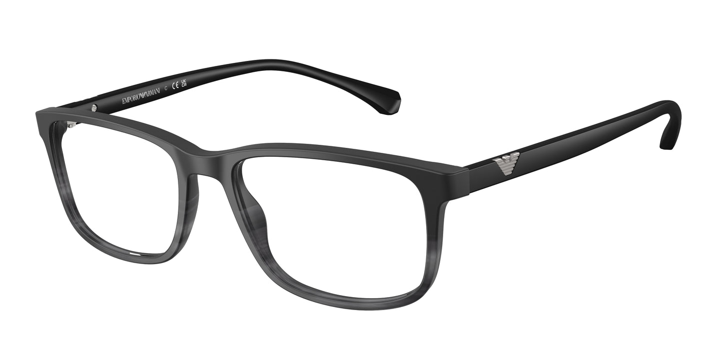 Emporio Armani EA3098 Rectangle Eyeglasses 5566-Matte Black & Striped Grey 53-140-18 - Color Map Black