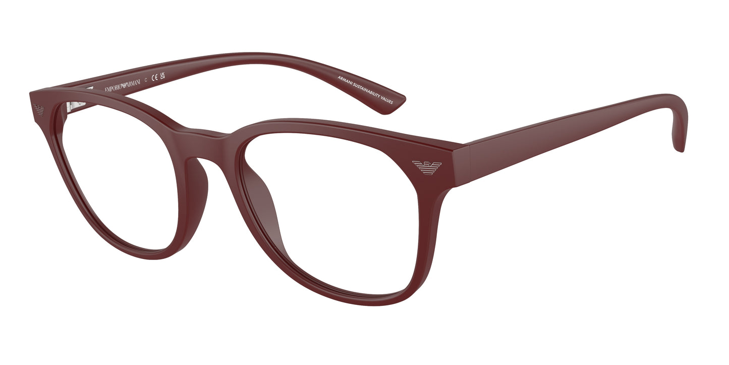 Emporio Armani EA3240U Phantos Eyeglasses 6101-Matte Bordeaux 52-145-20 - Color Map Red