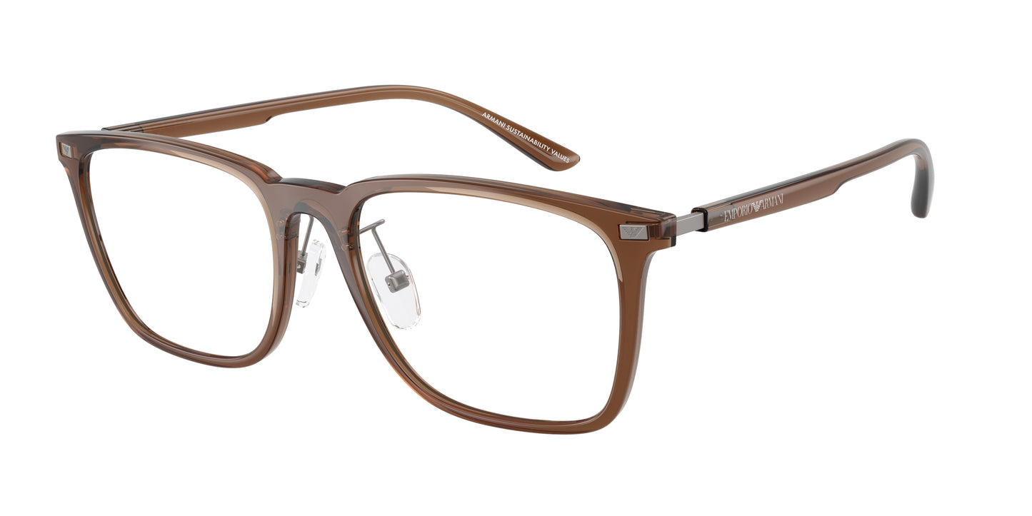 Emporio Armani EA3263D Pillow Eyeglasses 6282-Shiny Transparent Brown 55-145-18 - Color Map Brown