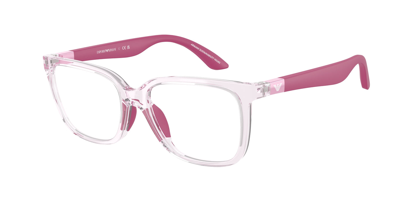 Emporio Armani Kids EK3006 Pillow Eyeglasses 6139-Shiny Transparent Pink 49-130-15 - Color Map Pink
