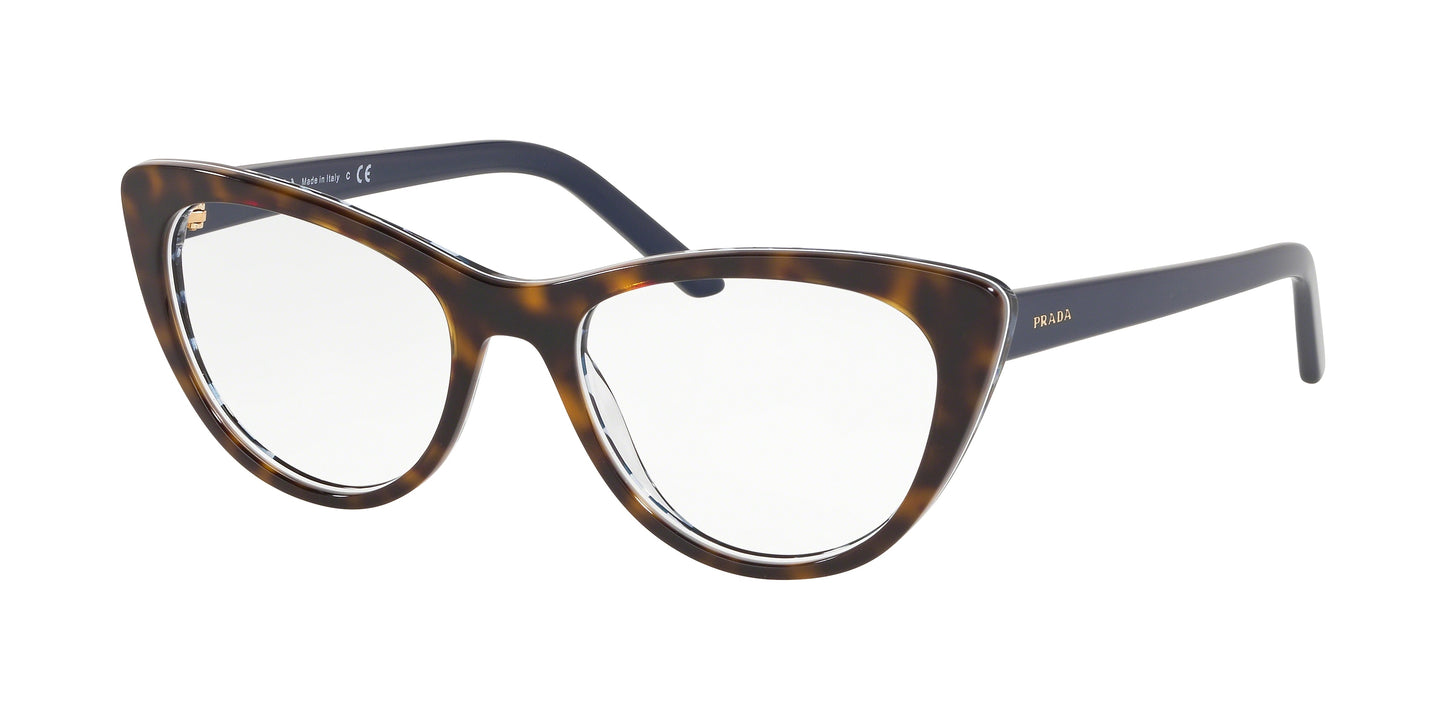 Prada MILLENNIALS PR05XV Cat Eye Eyeglasses 5121O1-Havana/Blue Chess 53-140-18 - Color Map Brown